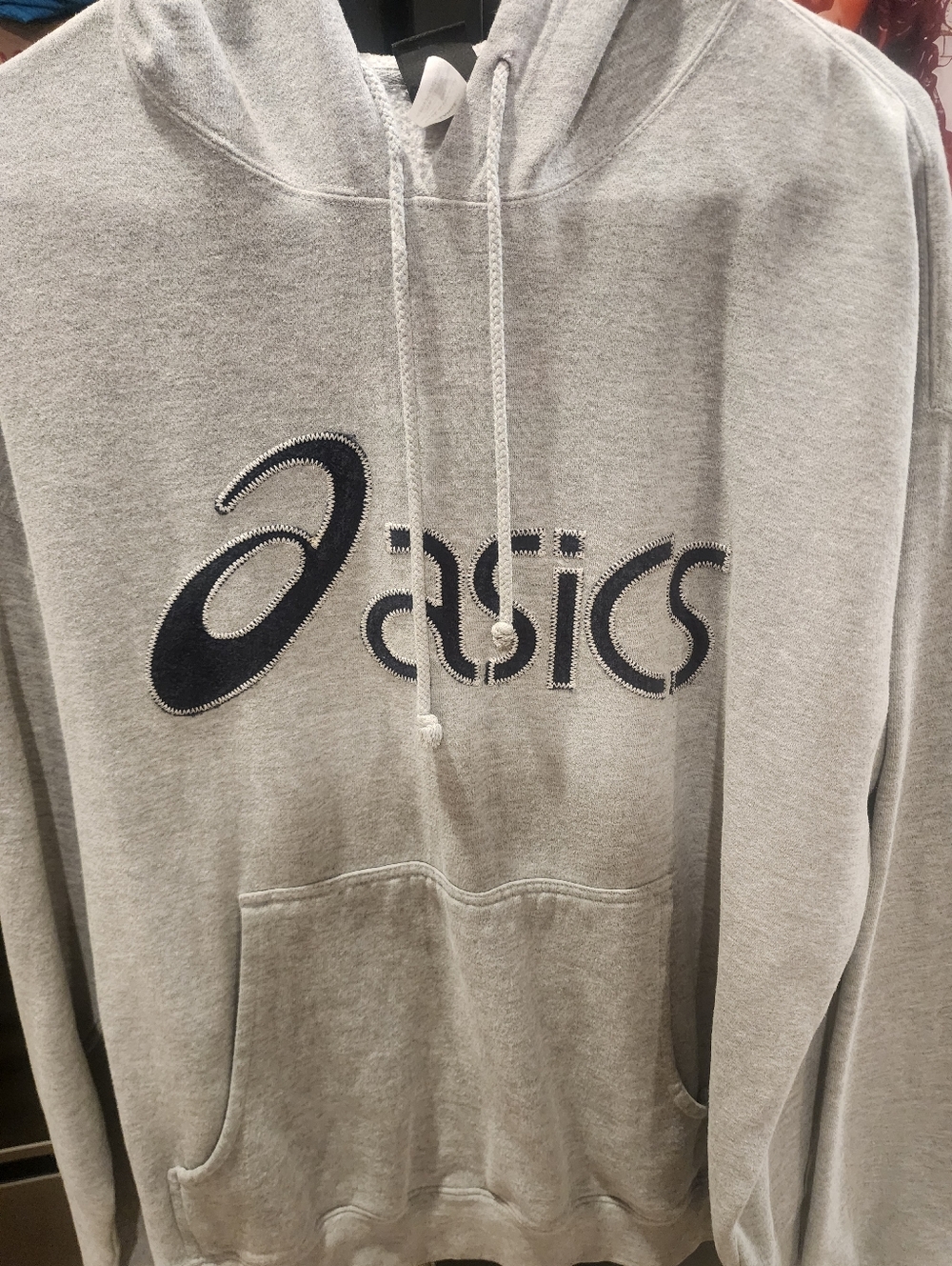 ASICS Light Gray Hoodie with Navy Logo
